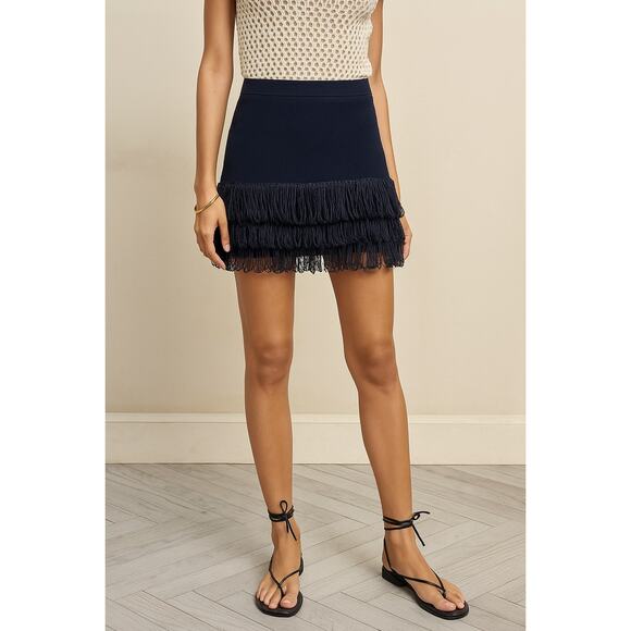 Staud Mini Skirt Tiered Fringe Knit Sparkle Short Sample Small Resort 2023 - Picture 1 of 7